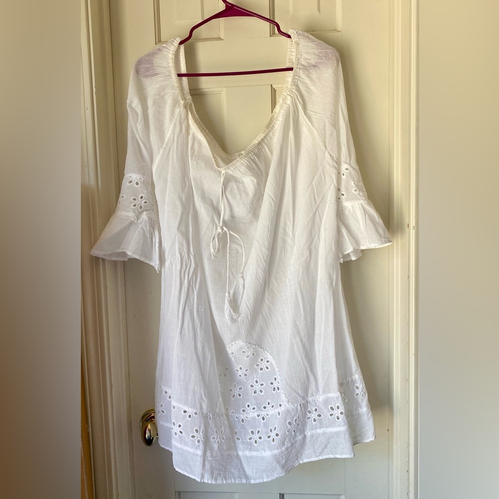 Women’s Size 1X White India Cotton Summer Dress